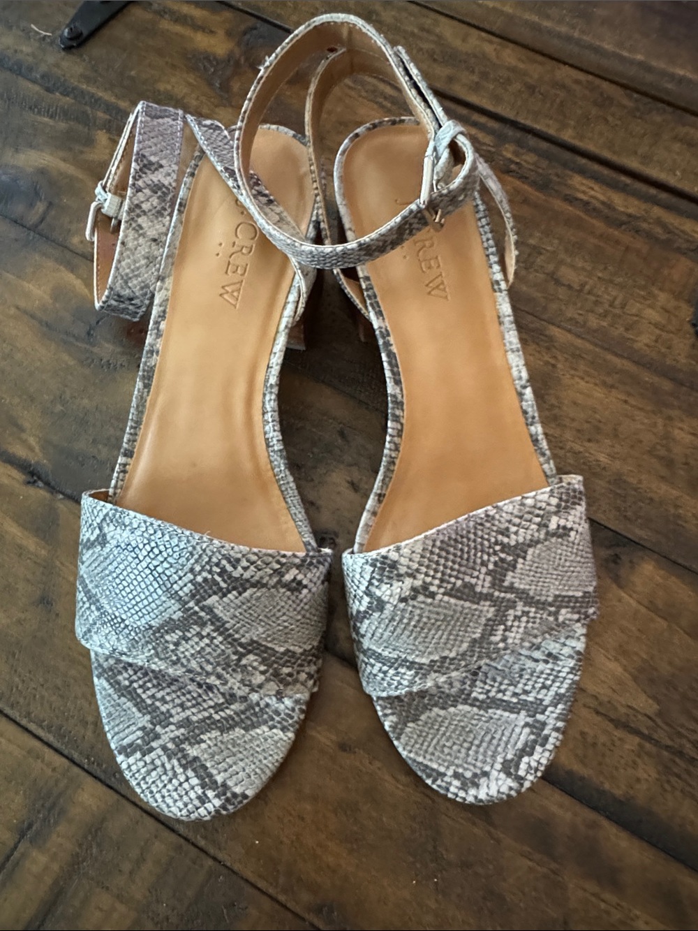 J. Crew Snake-Print Ankle Strap Block Heel Sandals